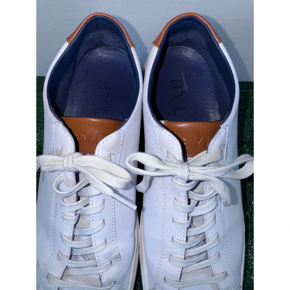 BYLT Mens White Leather Lace Up Fashion Sneakers‎ Casual Comfort Size 11